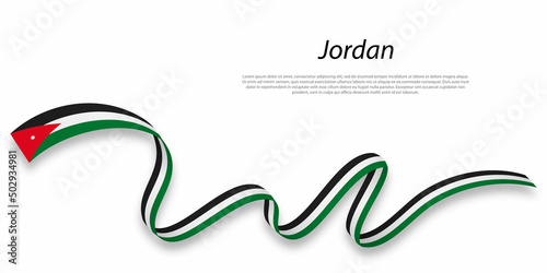 Waving ribbon or banner with flag of Jordan.