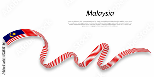 Waving ribbon or banner with flag of Malaysia.