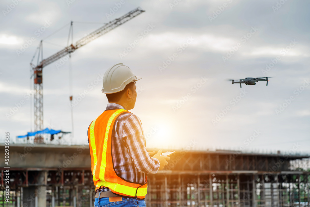 Highway engineers use drones to survey highway construction sites at different levels to check for order.