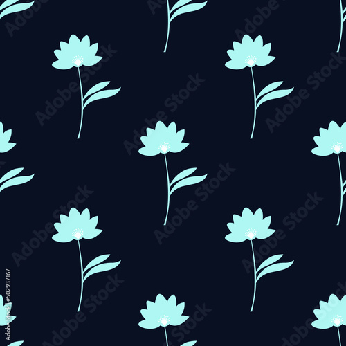 Light blue lotus flowers isolated on dark background is in Seamless pattern - vector illustration