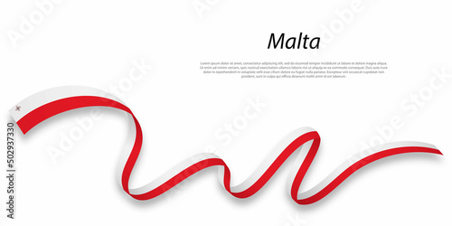 Waving ribbon or banner with flag of Malta.