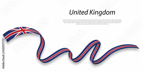 Waving ribbon or banner with flag of United Kingdom.