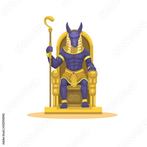 Anubis Egypt god sit in altar figure cartoon illustration vector