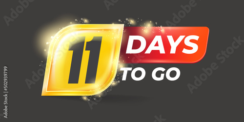 Eleven days to go countdown grey modern horizontal banner design template. 11 days to go sale announcement grey banner, label, sticker, icon, poster and flyer.