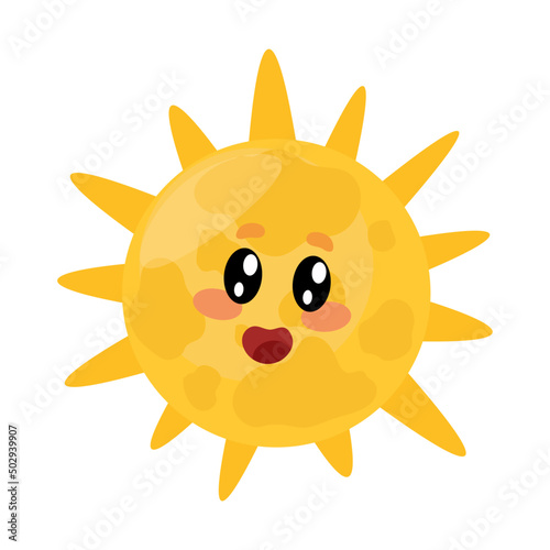 cute sun with yellow rays on a white background. kawaii eyes