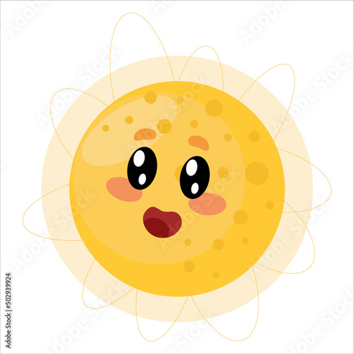 cute sun with yellow rings on a white background. kawaii eyes