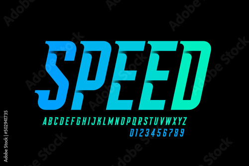 Speed style font design, sport alphabet, letters and numbers vector illustration