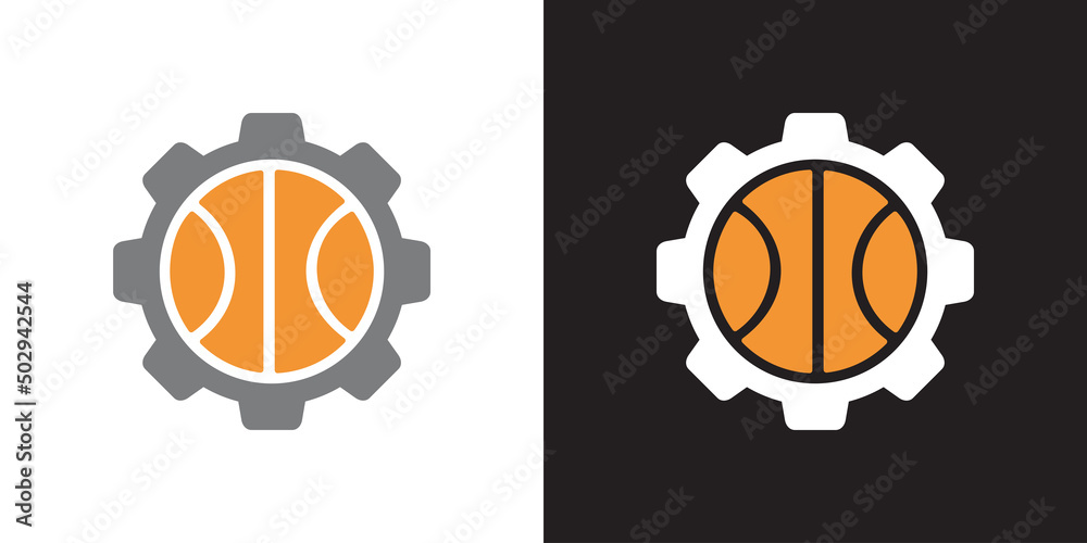 Gear basketball logo icon set, mechanics of the basketball game concept