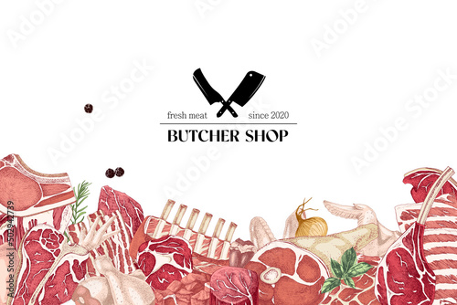 Meat products design template. Butcher shop frame.