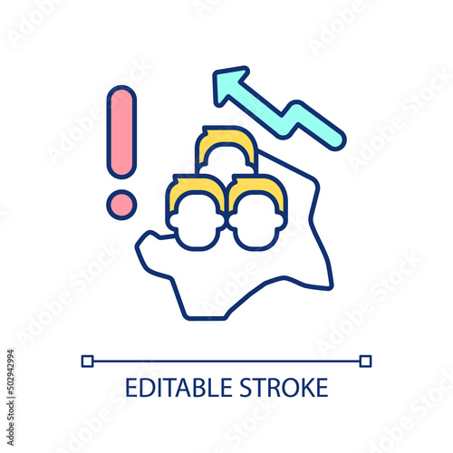 Human overpopulation problem RGB color icon. Increasing of world population. Actual global issue. Isolated vector illustration. Simple filled line drawing. Editable stroke. Arial font used