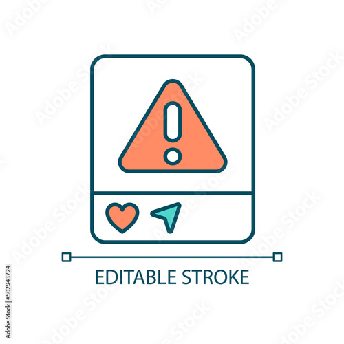 Post online with discretion RGB color icon. Social media. Upload photos with prudence. Netiquette rule. Isolated vector illustration. Simple filled line drawing. Editable stroke. Arial font used