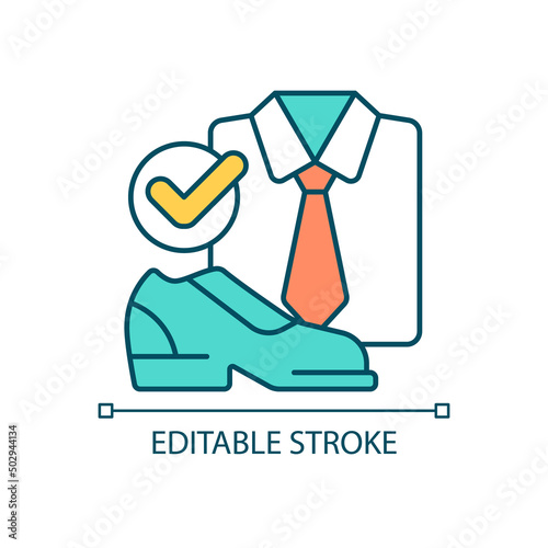 Correct dress code RGB color icon. Classic office suit. Formal occasion and event apparel. Isolated vector illustration. Simple filled line drawing. Editable stroke. Arial font used