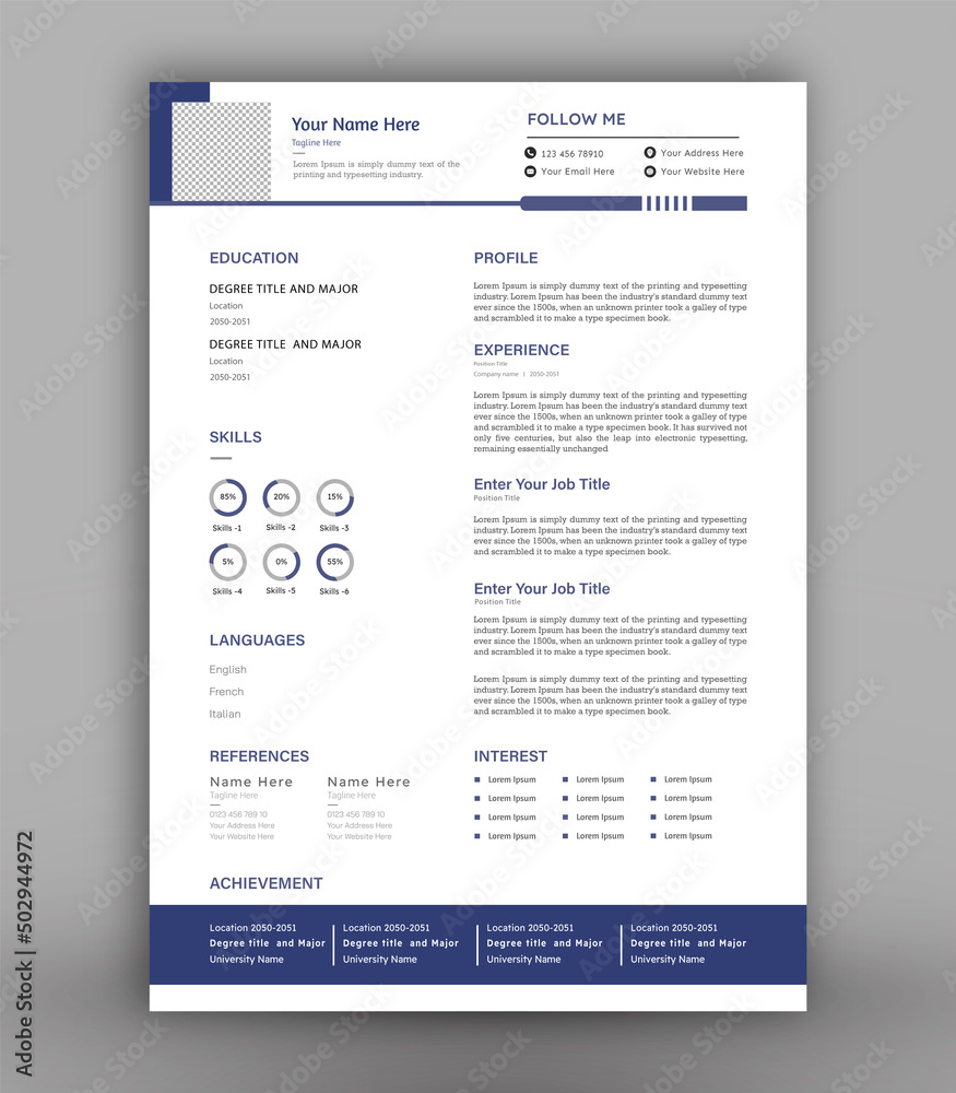 Obraz premium modern print ready cv resume design template