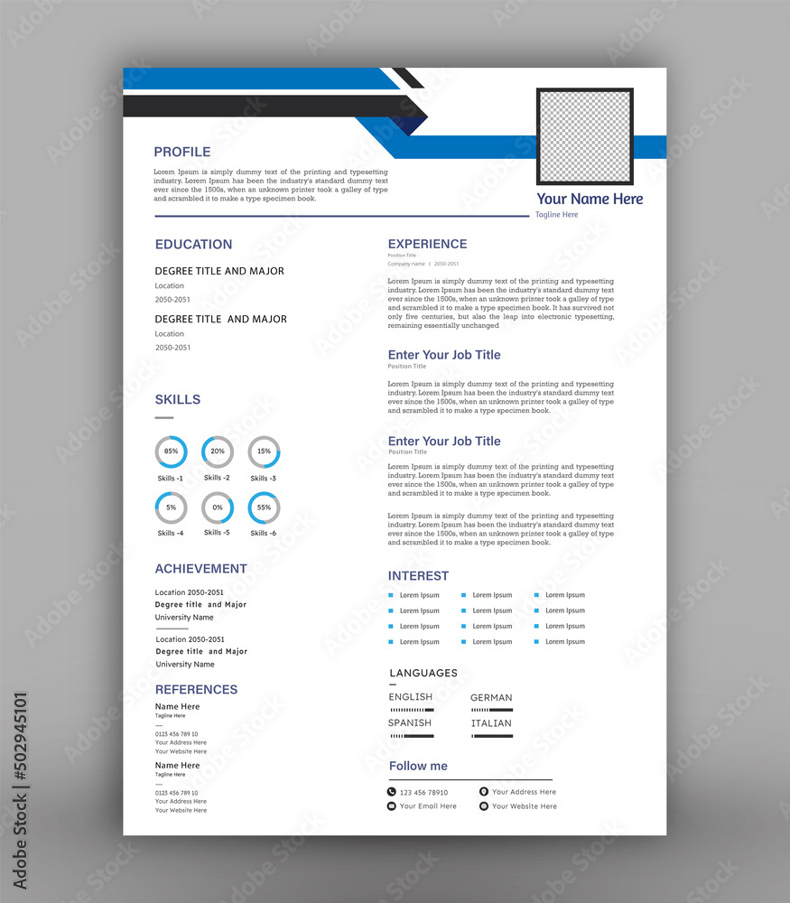 modern print ready cv resume design template