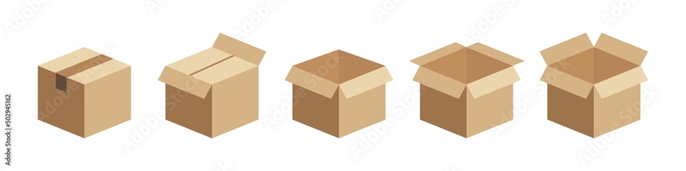 Box delivery icon set. Shopping package box. Cardboard box icons in flat style. Vector illustration. Box delivery icon set. Shopping package box. Cardboard box icons in flat style. Vector illustration.