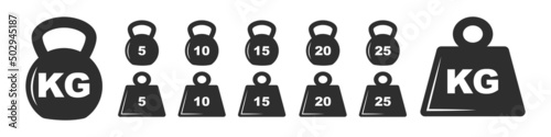 Weight kilogram icons set. Kg symbol. Scale measuring heavy isolated on white background. Vector illustration.