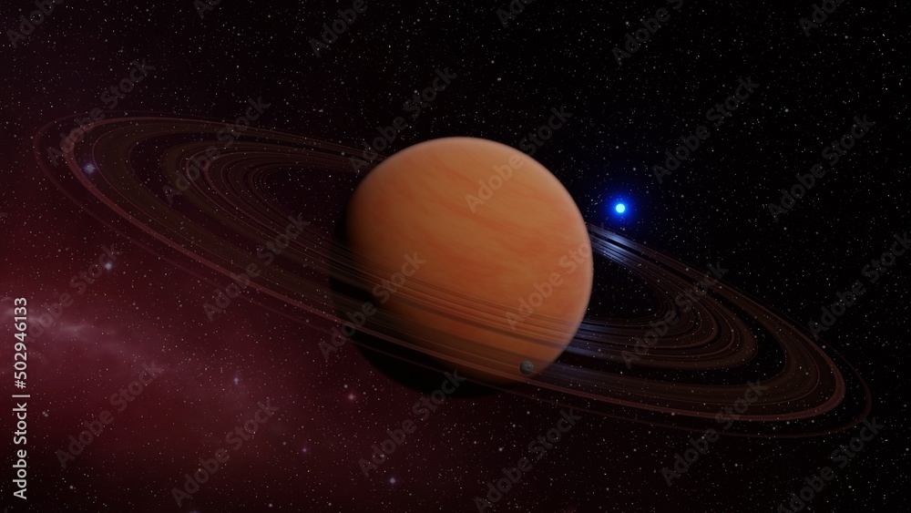 Gas giant planet in deep space. Saturn planet and rings close-up. Space science fiction background, gas giant in a dark sky. 3D illustration Gas giant planet in deep space. Saturn planet and rings close-up. Space science fiction background, gas giant in a dark sky. 3D illustration