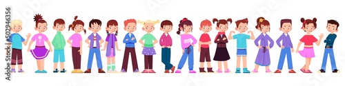 Happy children - boys and girls in different poses, cartoon style