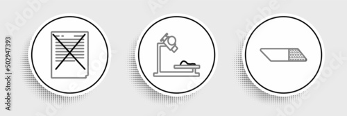 Set line Eraser or rubber, Exam paper with incorrect answers survey and Microscope icon. Vector