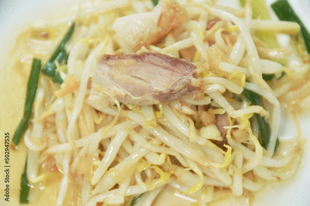 fried bean sprout with slice crispy on plate fried bean sprout with slice crispy on plate