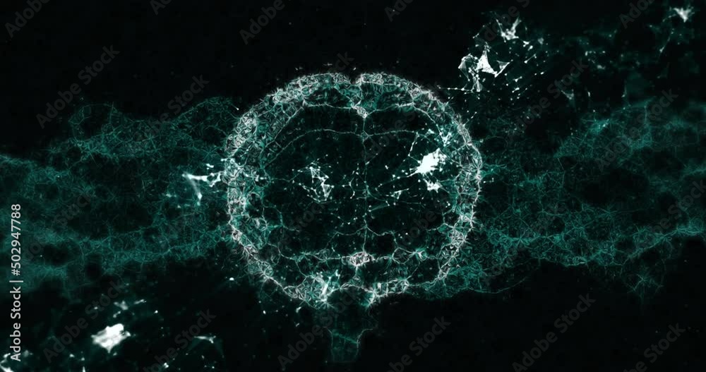 Human brain spinning against green digital waves on black background