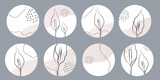Social media icons with flowers, lines, spots. Hand drawn elements.
