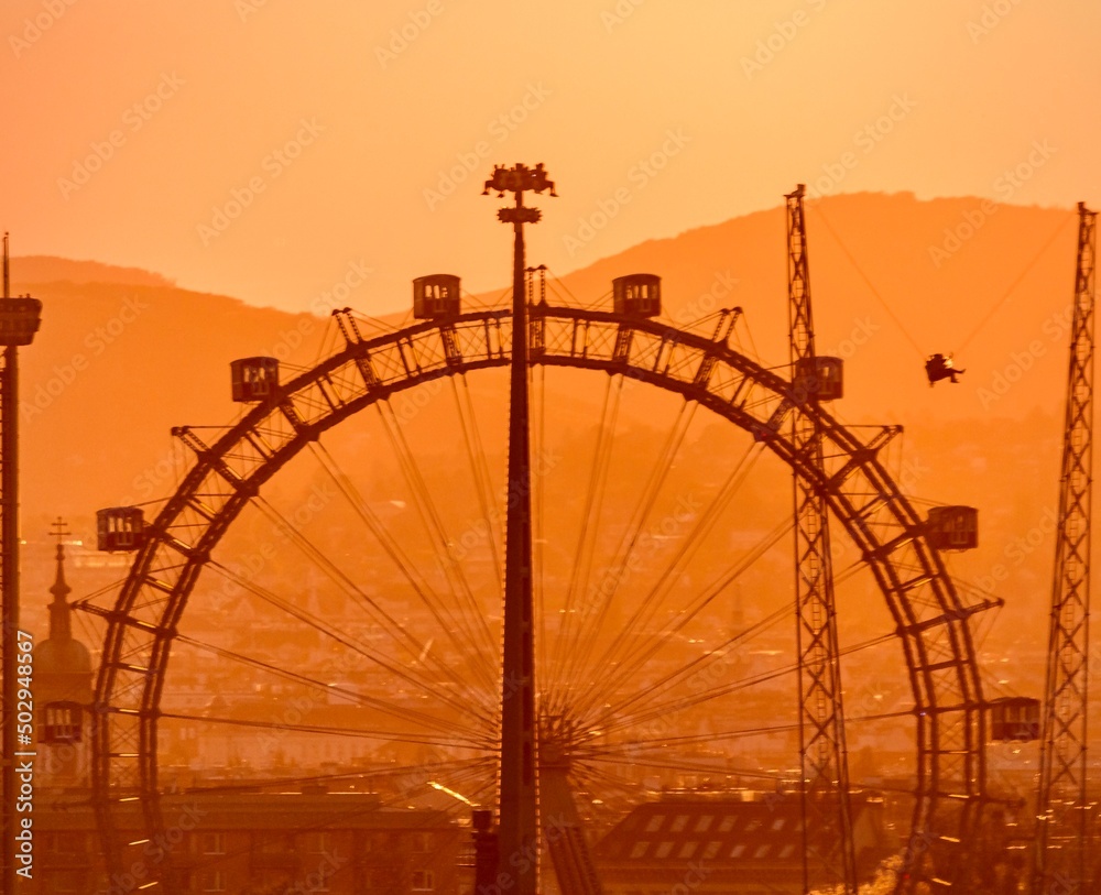 Vienna, Austria: Riesenrad ferris wheel at sunset in Prater