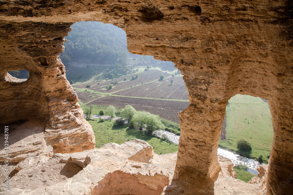 Phrygian valley, ancient rock tombs and cave view.Eskişehir province