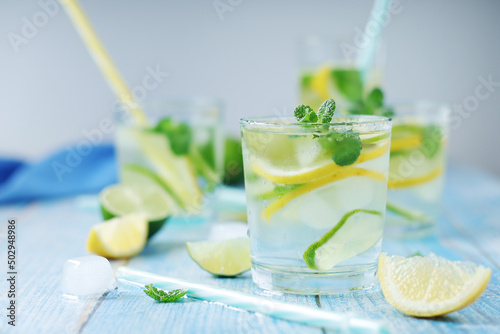 Glasses with lemon and lime lemonade 