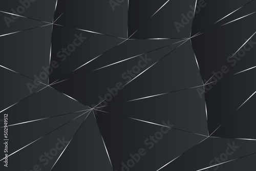 Stylish polygonal black illustration. Vector luxury abstract digital background with silver gradient contours and glowing effects