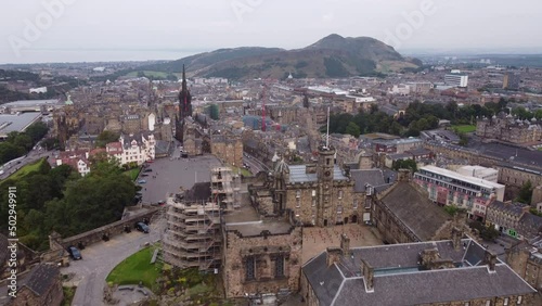Drone view of the area inside Edinburgh Castle and the surrounding area
