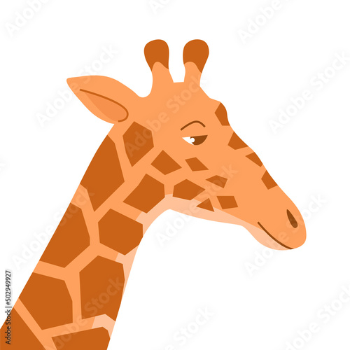Cartoon giraffe on a white background. Head animal. African herbivore mammal. Zoo and safari. Vector isolated baby illustration
