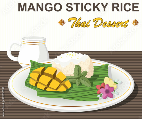 Mango Sticky Rice Thai Dessert And Sweet Art - Vector