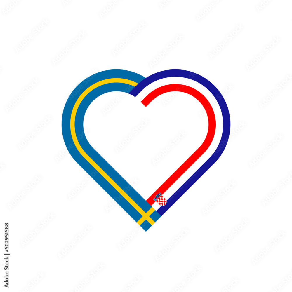 unity concept. heart ribbon icon of sweden and croatia flags. vector illustration isolated on white background