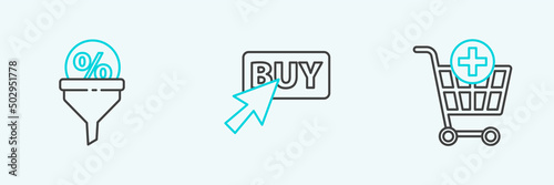 Set line Add to Shopping cart, Lead management and Buy button icon. Vector