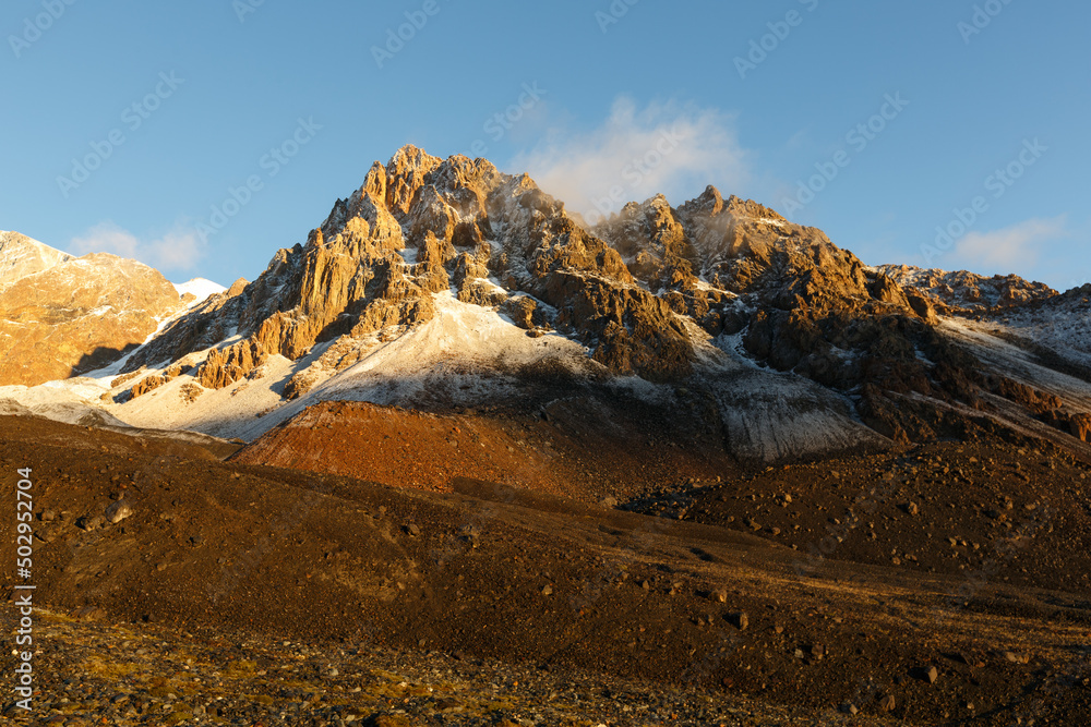 Andes mountains in Vallecitos, Mendoza, Argentina. Peaks with Morning light