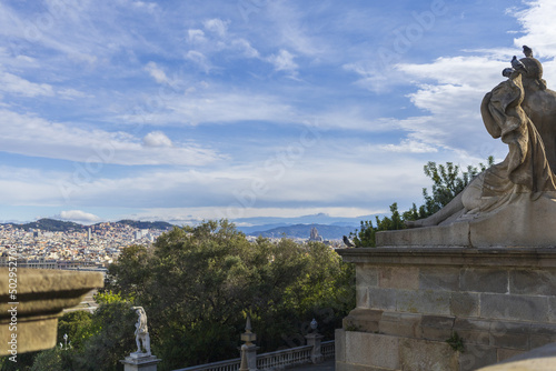 Panoramic view from Montjuïc National Palace to Barcelona