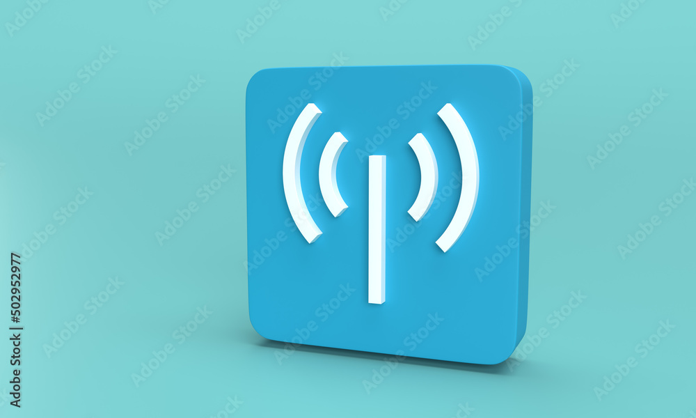 broadcast icon as template for mobile communication on rounded rectangle against red background. 3D rendering