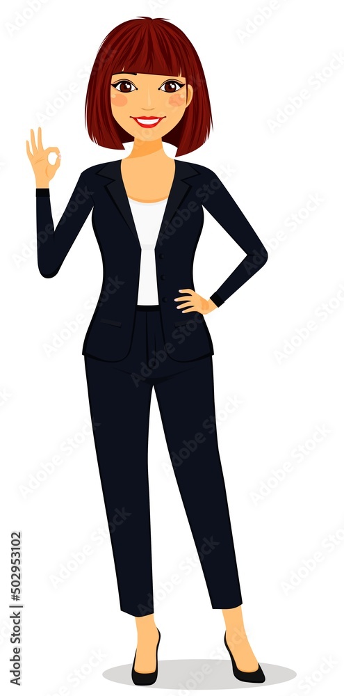 Young smiling woman showing ok gesture. Character. Emotions of a young woman. Flat style. Cartoon Young smiling woman showing ok gesture. Character. Emotions of a young woman. Flat style. Cartoon