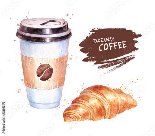 Take away Paper Coffee Cup with Croissant