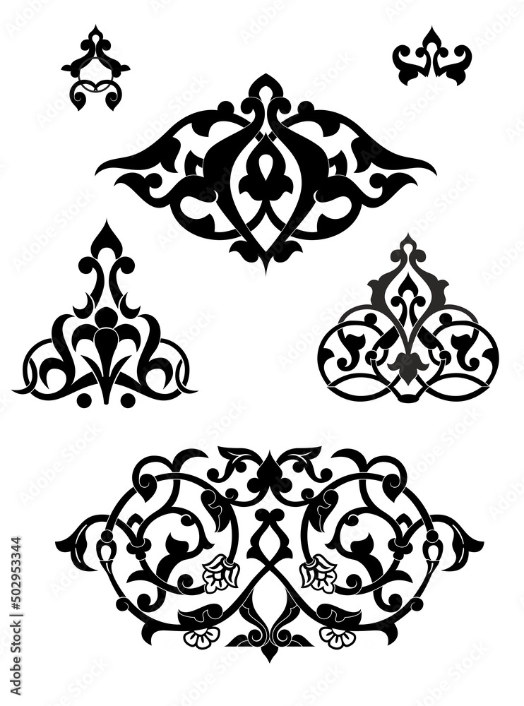 Fototapeta premium Arabesque vector set for design. Arabesque decor black on white illustration 