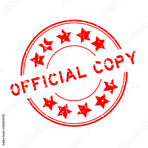 Grunge red official copy word with star icon round rubber seal stamp on white background