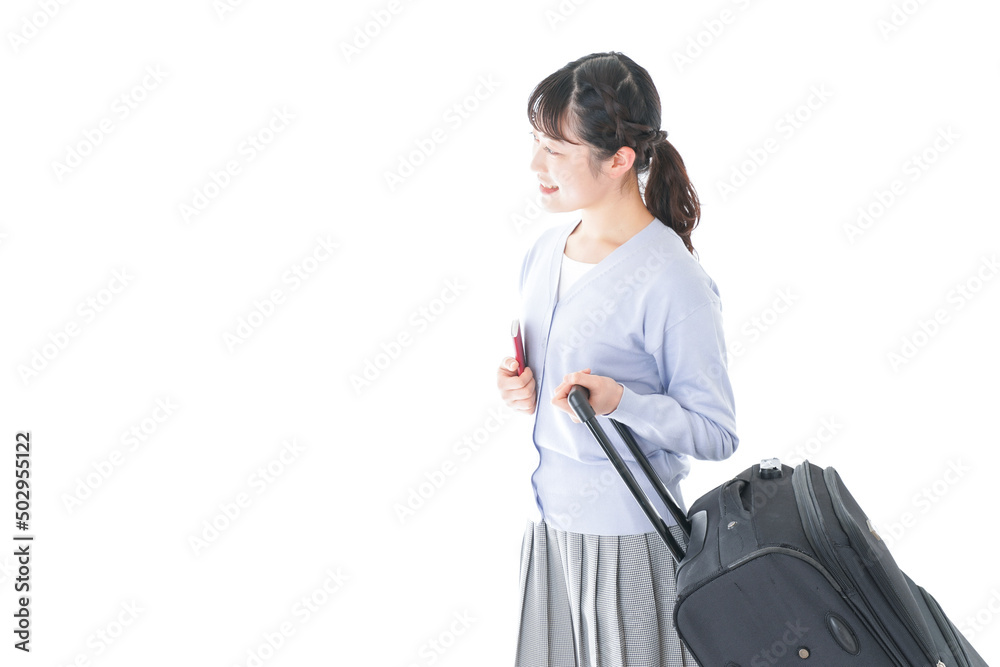 Young woman traveling abroad with Passport Young woman traveling abroad with Passport