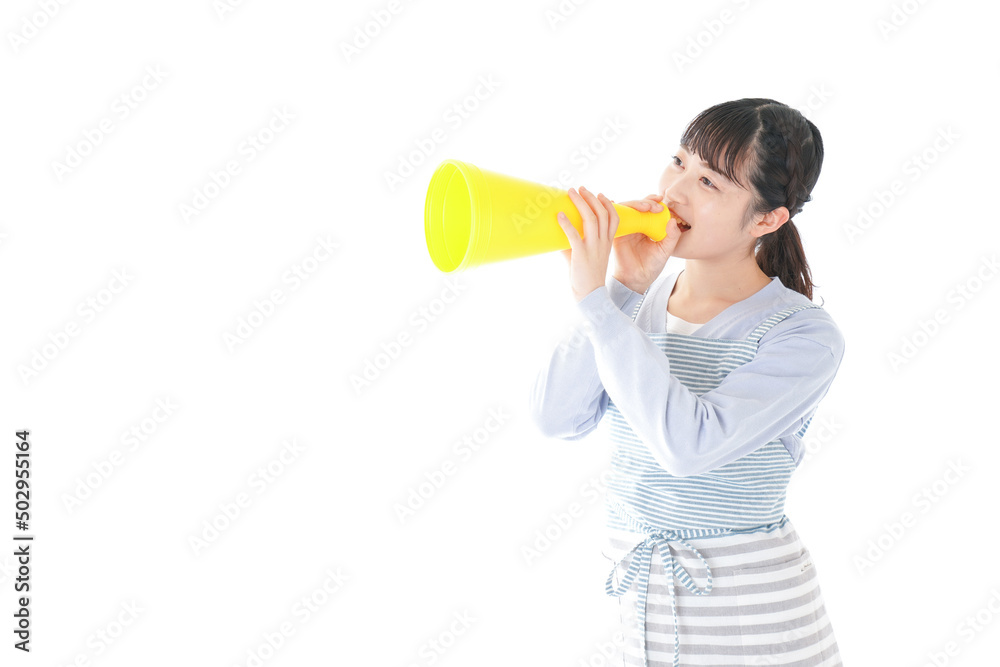 Young housewife cheering with MegaFon Young housewife cheering with MegaFon