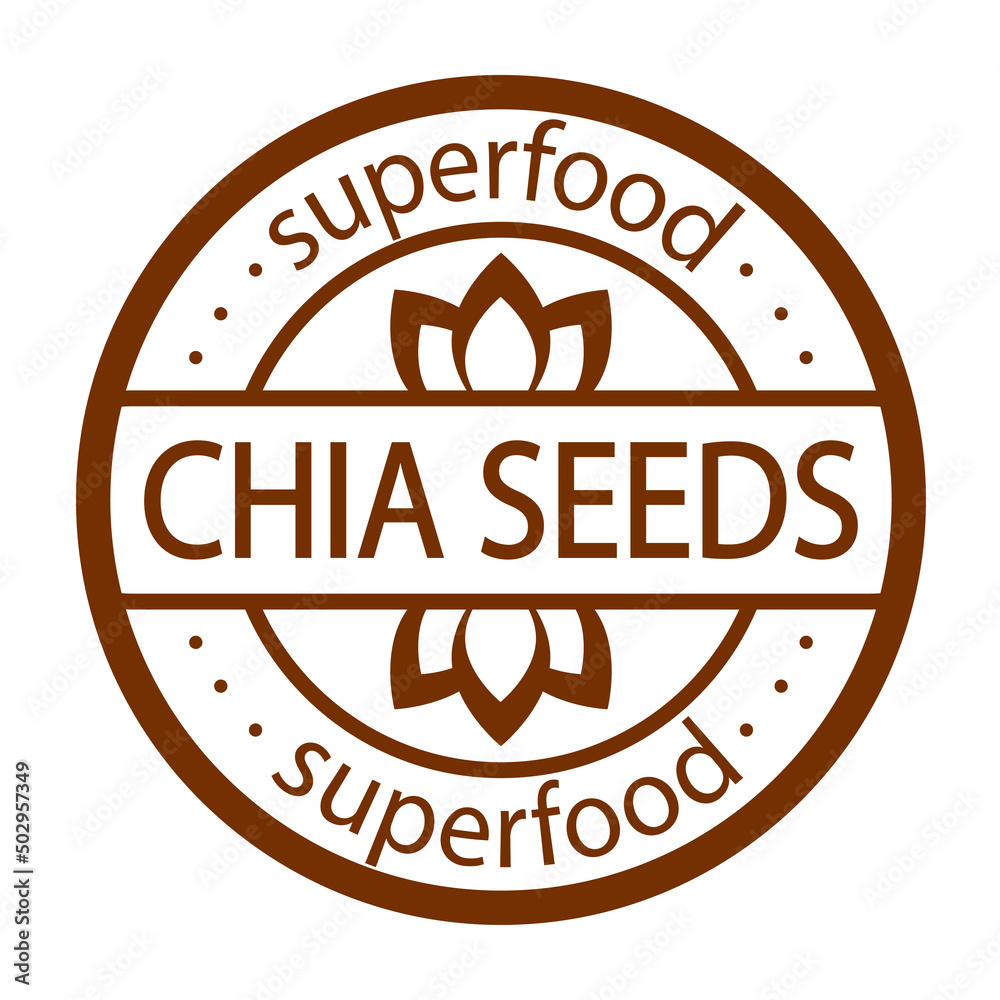 Chia seeds superfood stamp. Round label or icon. Antioxidants and vitamins natural source