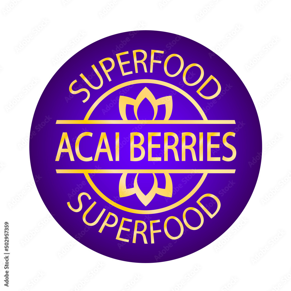 Acai berries superfood logo. Round label or icon. Antioxidants and vitamins natural source