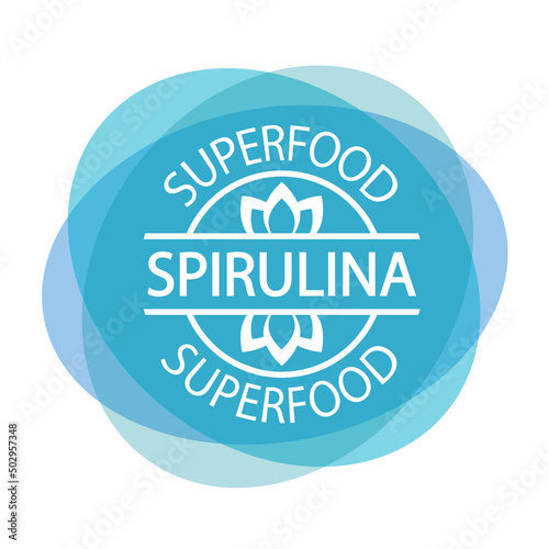 Spirulina superfood logo. Round label or icon. Antioxidants and vitamins natural source. Seaweed