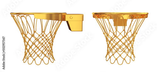 A set of basketball rims in gold on a white background, 3d render