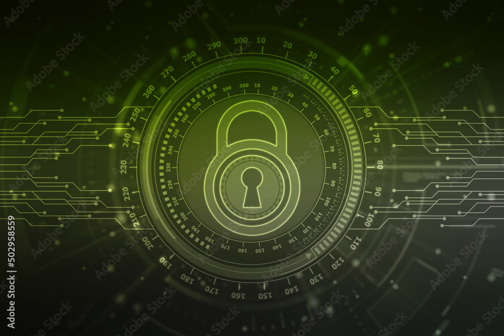 Digital Padlock on abstract technology background, Technology security concept. Modern safety digital background. Protection system, Cyber Security and safety information, personal data concept