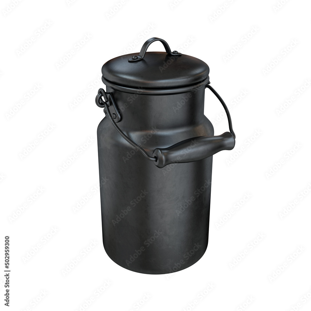 Milk can with lid black on white background, 3d render Milk can with lid black on white background, 3d render